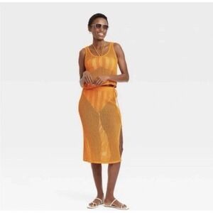A New Day Cover Up Tank Women's M Small Orange Beach Bungalow Crop Sweater Knit